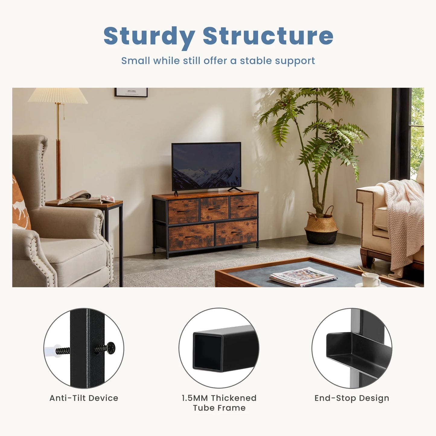 Cabinet With 5 Drawers, Steel Frame Assembly