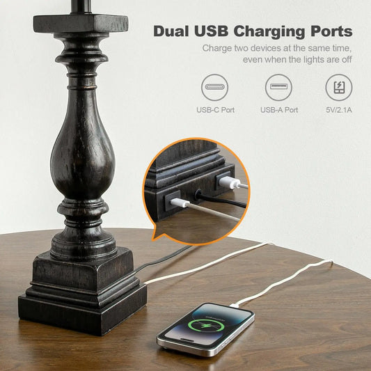 27" Table Lamps Set of 2 with USB Outputs