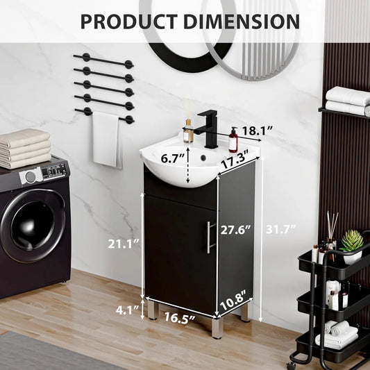 18" Cabinet with Ceramic Belly Bowl Sink and Faucet