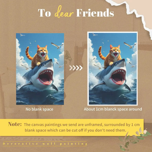 Cat on Shark Canvas Wall Art