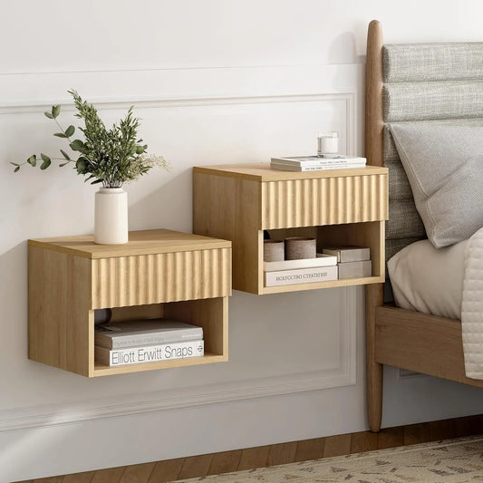 Nightstand Set of 2 with Drawer, Floating Wall Mounted