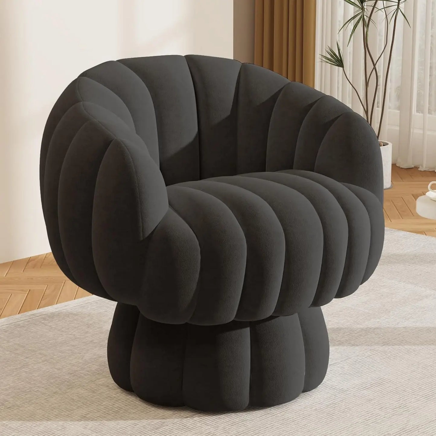 Velvet Barrel Chair, Swivels 360 degrees