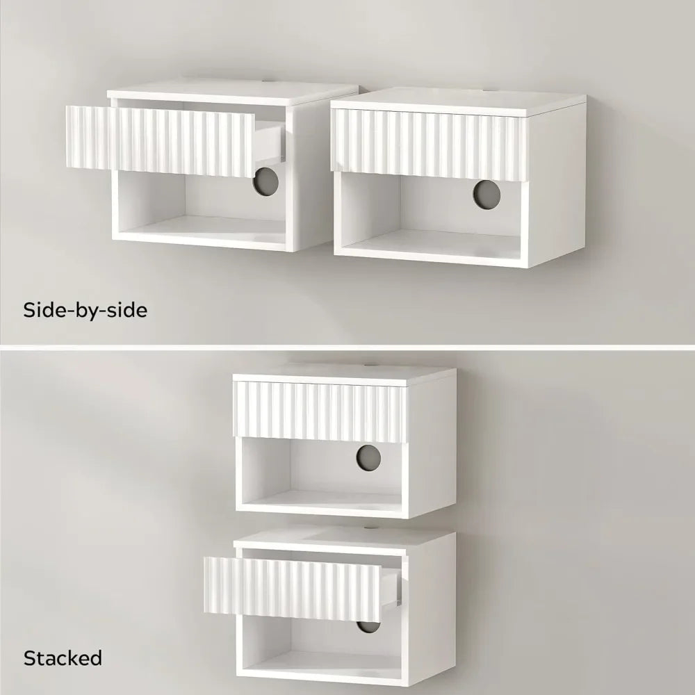 Nightstand Set of 2 with Drawer, Floating Wall Mounted