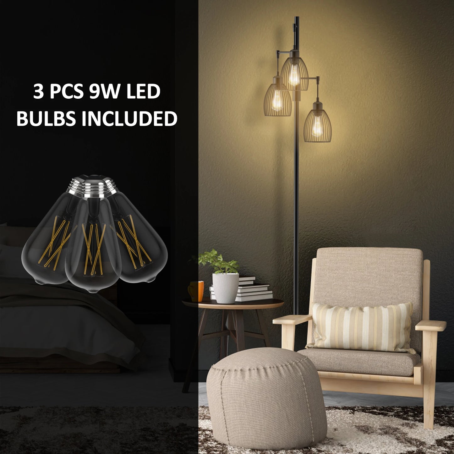 70" Tree Floor Lamp with 3 Bulbs - Black or Gold