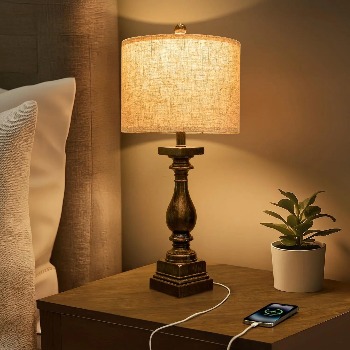 27" Table Lamps Set of 2 with USB Outputs