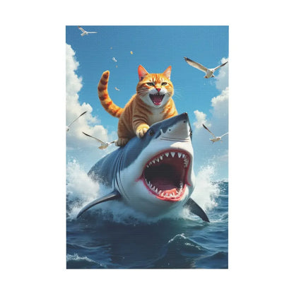Cat on Shark Canvas Wall Art