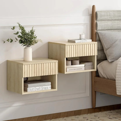 Nightstand Set of 2 with Drawer, Floating Wall Mounted