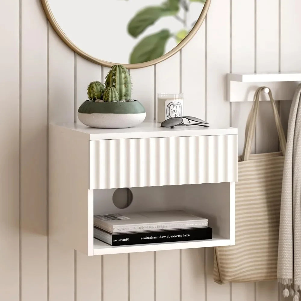 Nightstand Set of 2 with Drawer, Floating Wall Mounted