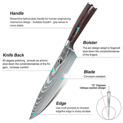 8pcs Kitchen Knife Damascus Stainless Steel