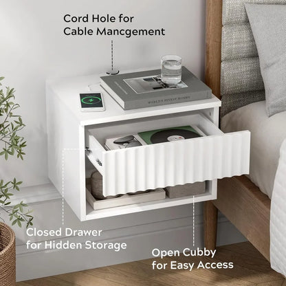 Nightstand Set of 2 with Drawer, Floating Wall Mounted