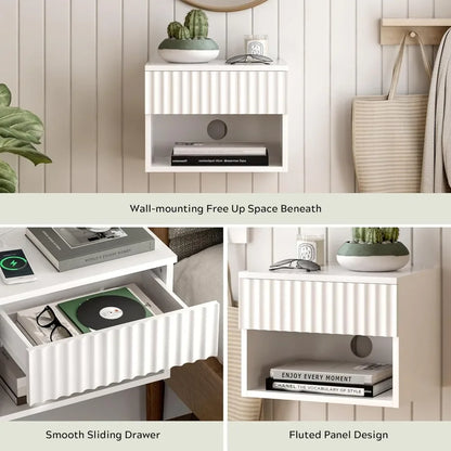 Nightstand Set of 2 with Drawer, Floating Wall Mounted