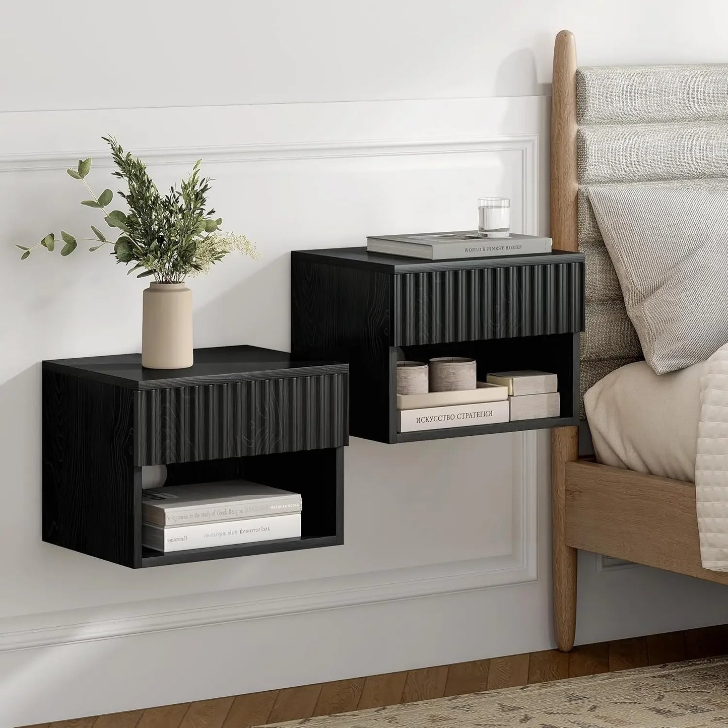 Nightstand Set of 2 with Drawer, Floating Wall Mounted