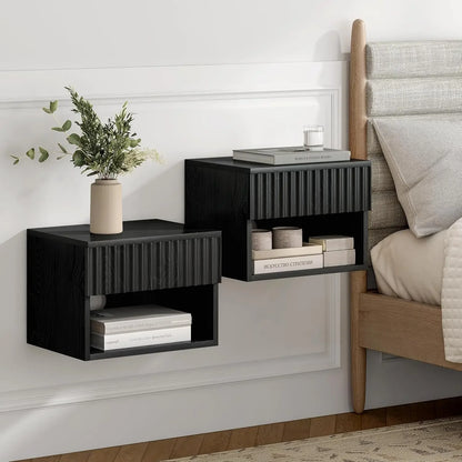 Nightstand Set of 2 with Drawer, Floating Wall Mounted