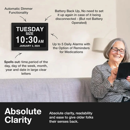 Digital Clock aides Seniors with Dementia 15"