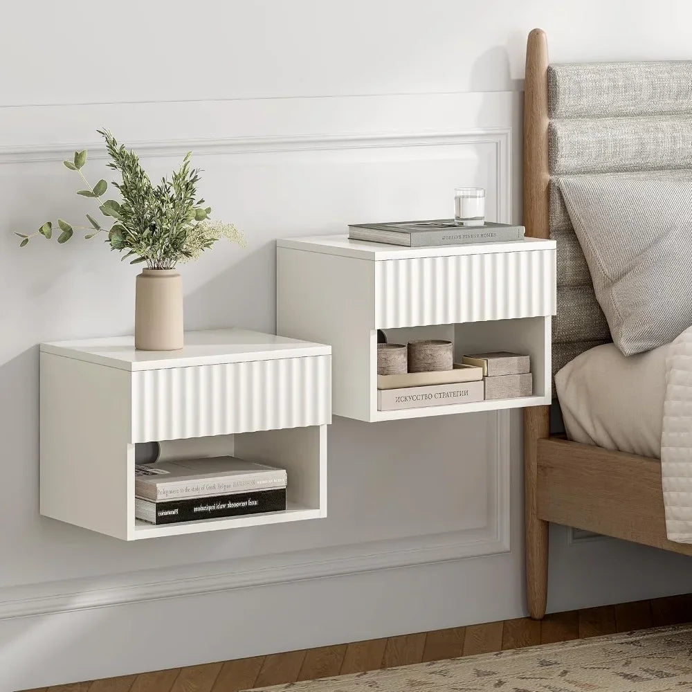 Nightstand Set of 2 with Drawer, Floating Wall Mounted