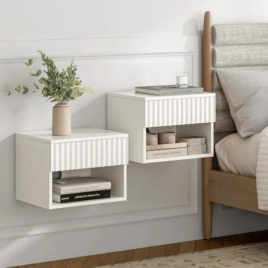 Nightstand Set of 2 with Drawer, Floating Wall Mounted
