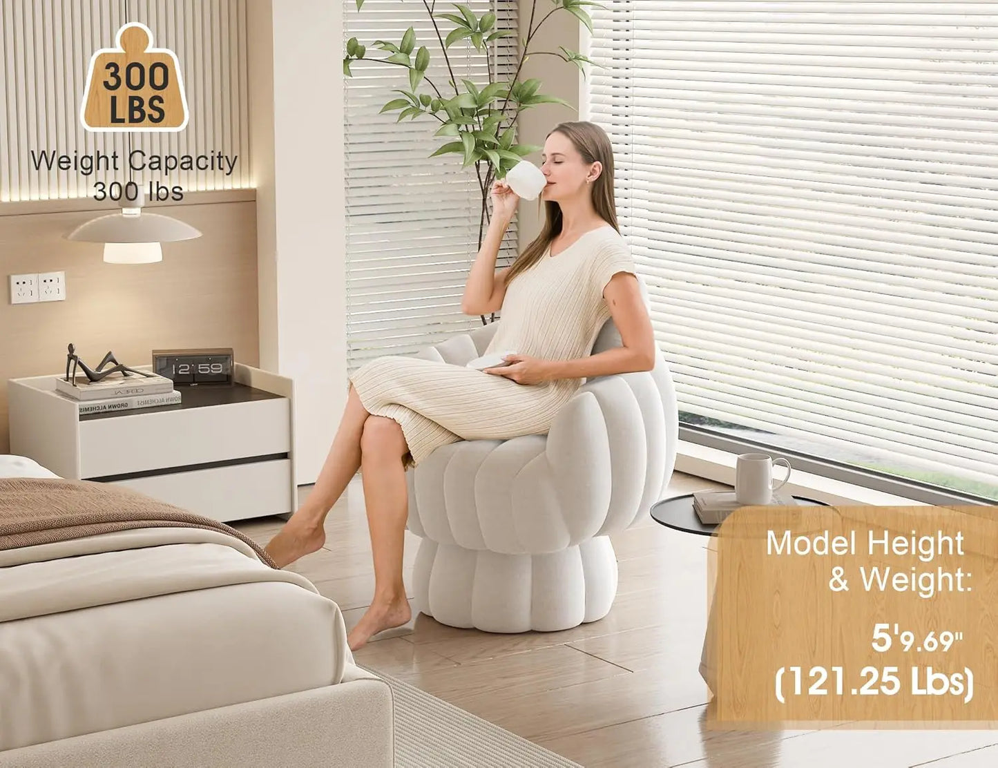 Velvet Barrel Chair, Swivels 360 degrees