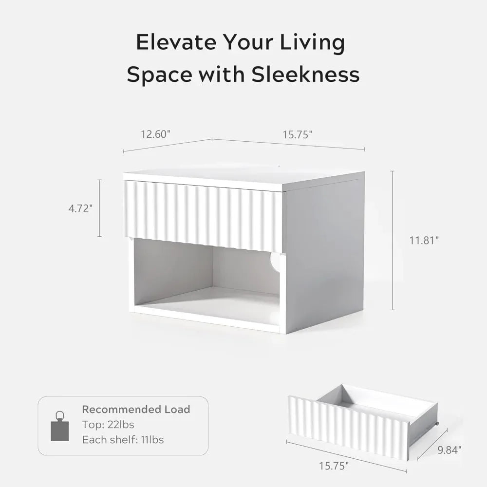 Nightstand Set of 2 with Drawer, Floating Wall Mounted