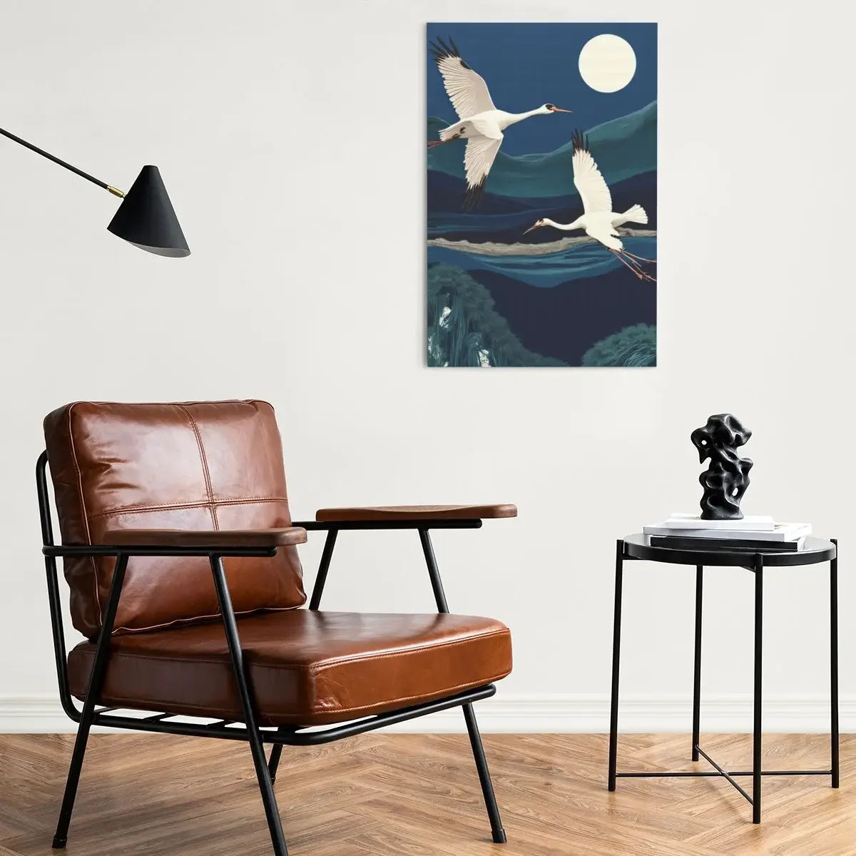 Birds in Evening Moon Canvas Wall Art