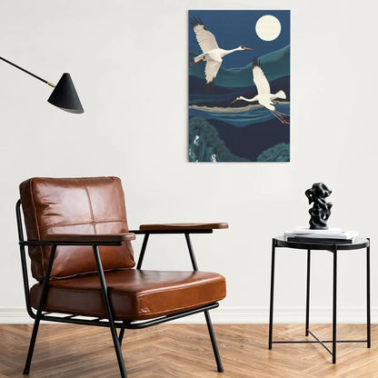 Birds in Evening Moon Canvas Wall Art