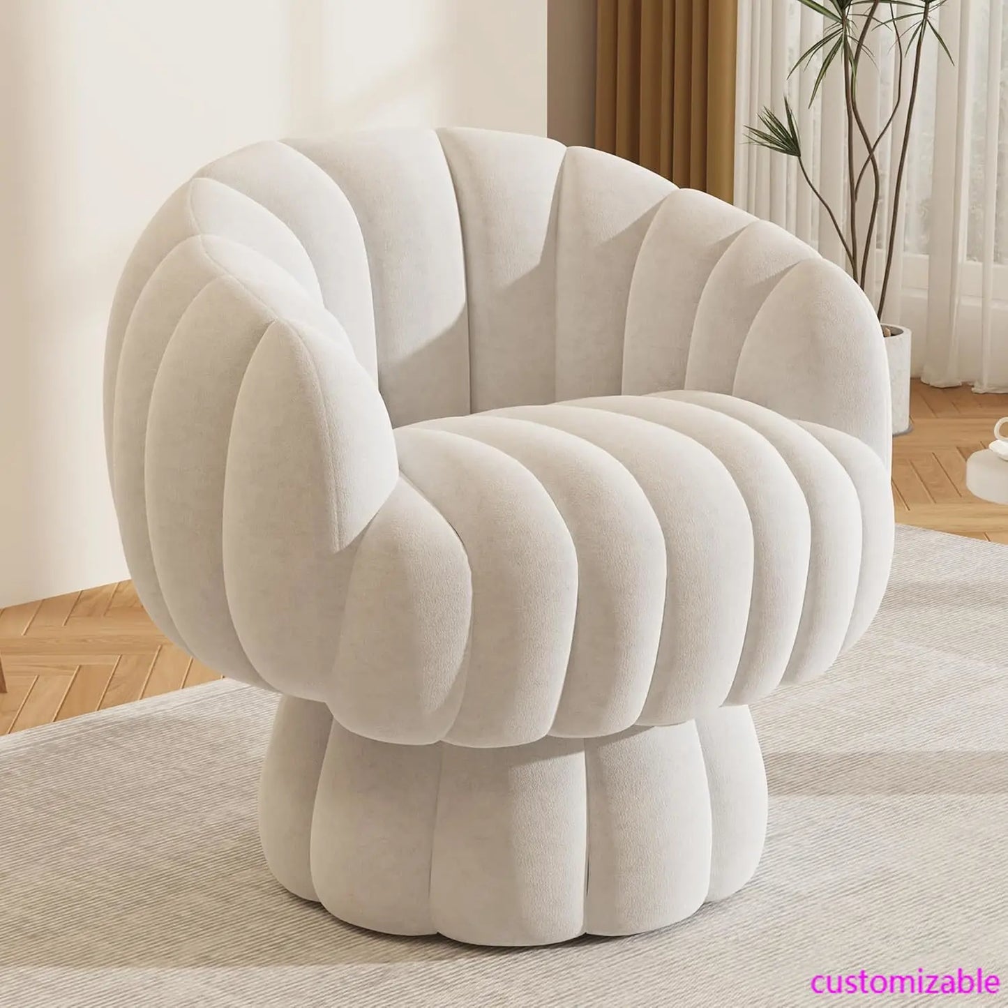 Velvet Barrel Chair, Swivels 360 degrees